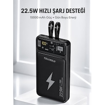 Powerbank Hızlı Şarj 10000 Mah Dahili Kablo Yeni Nesil - Lisinya Siyah