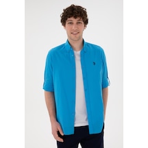 U.S. Polo Assn. Erkek Mavi Keten Görünümlü Basic Gömlek 50306285-VR007