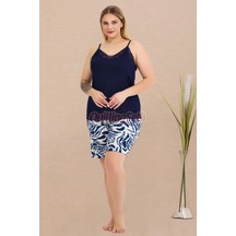 Lady Lacivert Renk Askılı Yaka 10442 Şortlu Büyük Beden Anne Pijama Takımı - 3xl Lacivert - Beyaz