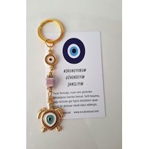 Hediyelik Nazar Boncuklu Bej Kaplumbağa Anahtarlık 10,5 Cm