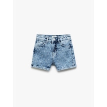 Koton Pamuklu Cepli Taş Detaylı Denim Şort Lıght Indıgo 5skg40124ad Açık Mavi