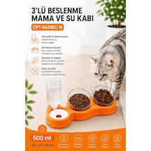 Çift Hazneli- 3' Lü Beslenme Mama Ve Su Kabı Turuncu 500 Ml 36 21 16 Cm Çok Renkli