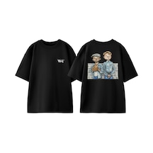 Thewert Esaretin Bedeli Çizimi Tasarım Sırt Baskılı Pamuk Siyah Oversize T-shirt