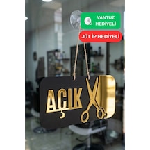Ahşap Üzeri Gold Aynalı Pleksi Açık-kapalı Terzi Ve Kuaför Tabelası