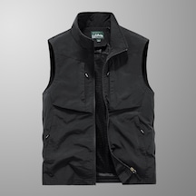 Erkekler İçin İlkbahar Ve Sonbahar Multi-cep Yelek Siyah