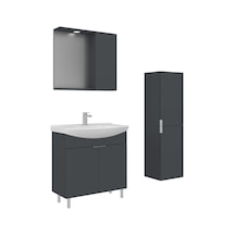 Orka Purus 80 Cm Mat Antrasit Spot Aynalı Banyo Dolabı Takım Ve Boy Dolabı Ayaklı Antrasit