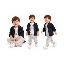 Najmaddin.com Baby 2-6 Yaş Müslin Gömlekli Tişörtlü 3lü Çocuk Takımı Najmaddin Siyah