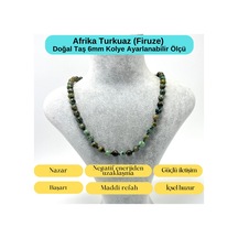 Yıldız Doğal Taş Afrika Turkuaz Firuze Doğal Taş 6 MM Makrome Kolye 45 CM - 55 CM Ayarlanabilir Yeşil