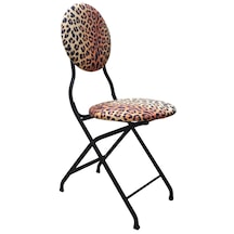Katlanabilir Leopar Desenli Siyah Metal Sandalye Siyah