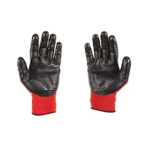 Beybi Pn5 Zebra Polyester Örme Nitril Eldiven Çift - No:9 - Kırmızı Siyah