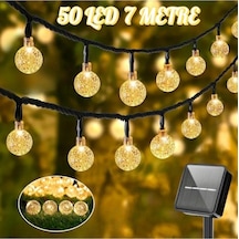 Güneş Enerjili 50 Led 7 Metre Günışığı Sarı Renk Dış Mekan Bahçe Teras Ağaç Led Işık 8 Modlu Sarı Günışığı