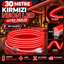 30 Metre 220v Kırmızı Neon Led 8x16 Mm Ultra Parlak Ip65 Suya Dayanıklı Fişli Tak Çalıştır Esnek Şerit Led