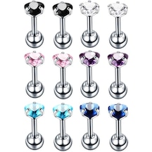 Suntek 12 Parça Paslanmaz Çelik Zirkon Helix Dudak Tragus Çok Renkli