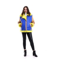 Ertaştrendstore Kadın Premium Doğal Koyun Derisi Pilot Kürk - Sarı Çok Renk