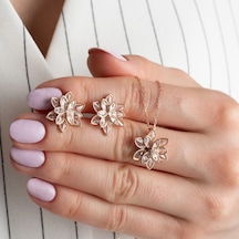 925 Ayar Lotus Çiçeği Gümüş Kolye Küpe Set