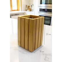 Bambu Tezgah Üstü Dekoratif Kare Dik Kaşıklık, Mutfak Tezgah Üstü Düzenleyici 15 Cm Vivatti Kahverengi 10 X 15 Diğer