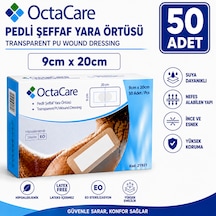 Octacare Su Geçirmez Pedli Şeffaf Pu Film Steril Yara Örtüsü 9cm 20cm 50 Adet