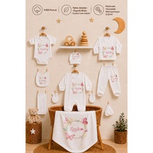 Pia Baby Kız Bebek Yenidoğan Hastane Çıkışı 10 Parça %100 Pamuk Organik Baskılı İsimli Set 107710yx Ekru