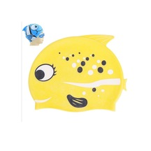 Kulak Koruma Küçük Balık Desenli Dalış Şapkası Çocuk Silikon Yüzme Şapkası B Sarı