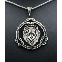 Prestij Gümüş Bozkurt Göktürkçe Türk Yazılı 925 Ayar Erkek Gümüş Kolye Zincir