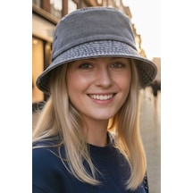 Uniquetrenders Kadın Eskitme Vintage %100 Pamuklu Bucket Kova Şapka Gri