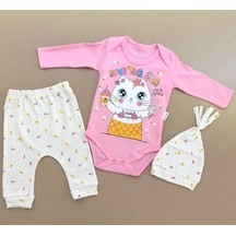 Mnk Baby & Kids Kukuleta Şapkalı Badili 3lü Bebek Takımı Mnk0370 Pembe