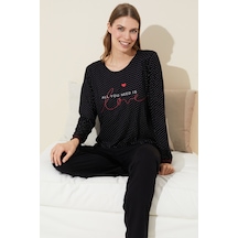 Siyah İnci Pamuklu Örme Pijama Takım 24240116 Siyah