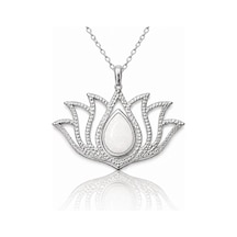 Gümüş Beyaz Opal Taşlı Lotus Kadın Kolye Gümüş Gümüş
