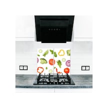 2' li 30x52 cm Beyaz Sebzeler Desenli Kesim Tablası ve Ocak Koruy