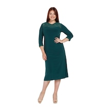 Nidya Moda Büyük Beden Dantel Kombinli Elbise-4078Dy Yeşil