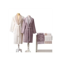 Taç Comfort Aile Bornoz Seti Lerina Mürdüm-Ekru Mürdüm