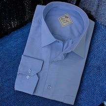 Linen Keten Klasik %100 Cotton Uzun Kollu Terletmeyen Mavi Gömlek Regular Kalıp -10356 Mavi