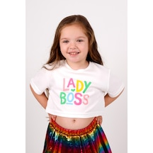 Le Mabelle Beyaz Lady Boss Baskılı Kız Çocuk Crop Tişört - Becky Beyaz