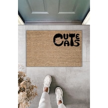 Rugmood Modern Dijital Baskı Paspas - Cuts Cat - Kapı Önü Paspası 70x45cm Kahverengi