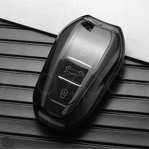 Peugeot 208 308 508 3008 5008 & Opel & Citroen & Toyota & Ds Şeffaf Tpu Anahtar Kılıfı Siyah