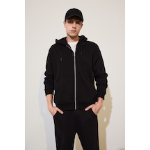 Defacto Relax Fıt Kapüşonlu İçi Yumuşak Tüylü Kalın Kumaş Fermuarlı Sweatshirt D7599ax26aubk81 Siyah-bk81