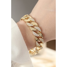 Tua Moda Vip Seri Pirinç Zirkon Taşlı Gold Renk Gurmet Bileklik Çok Renkli