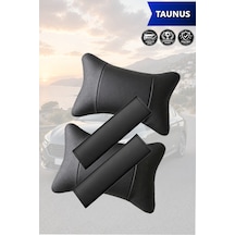 Taunus Uyumlu Lüks Set Deri Kemer Koruyucu Siyah Deri Yastık
