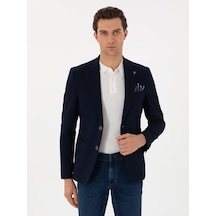 Cacharel Lacivert Slim Fit Dokulu Yün Karışımlı Ceket