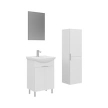 Orka Purus 55 Cm Parlak Beyaz Düz Aynalı Banyo Dolabı Takım Ve Boy Dolabı Ayaklı Beyaz