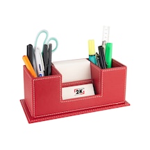 Masaüstü Deri Organizer Kalemlik 4 Gözlü Desktop Organizer Rainbow Vegan 10x12x25 Cm. Kırmızı