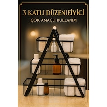 Siyah 3 Katlı Metal Tezga Üst Banyo Düzenleyici Kozmatik Sepeti Havluluk Siyah