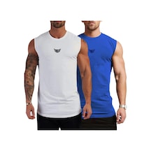 Genius Store Nem Emici Hızlı Kuruma Teknik Performans Sporcu Erkek T-Shirt Beyaz - Mavi