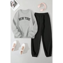 Uyguntarz Newyork Baskılı Unisex Eşofman Takımı Gri