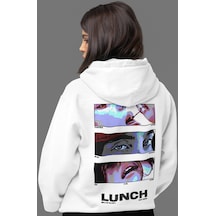 Sevbano Billie Eilish Lunch Şarkıcı Sırt Baskılı Unisex Oversize Penye Ho beyaz