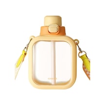 Su Bardağı Taşınabilir Kayış Açık Su Şişesi Büyük Kapasiteli Plastik Bardak Vrorıy Altın Sarısı