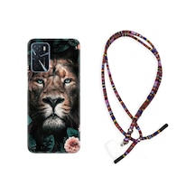 Oppo A16 Kılıf Rasta Boyun Askılı Leon Flowers 1307 Siyah