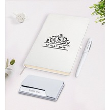 Kişiye Özel Isimli Beyaz Defter Kalem Kartvizitlik Hediye Seti-12