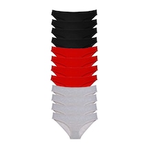 12 Adet Süper Eko Set Likralı Kadın Slip Külot Siyah Kırmızı Gri Standart