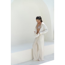 Priskiana Bağcıklı Vizon Pantolon Gömlek Takım Vizon